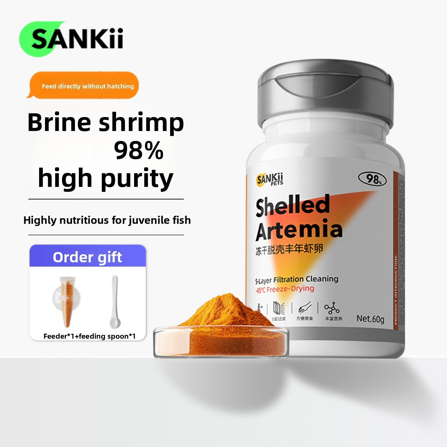 Baby Food Shrimp - SANKii Decapsulated Brine Shrimp Artemia, No