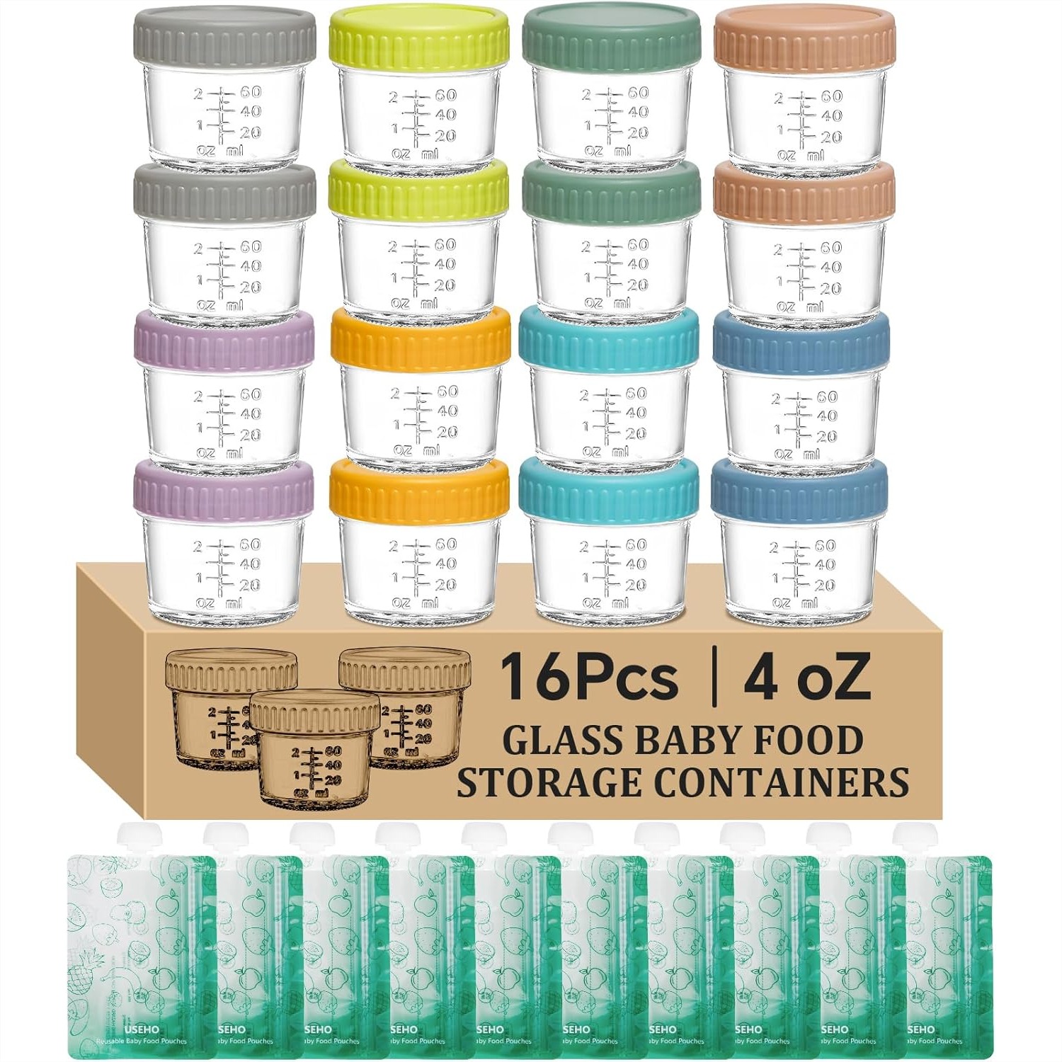 Baby Food Reusable Pouches - Glass Baby Food Storage Containers with