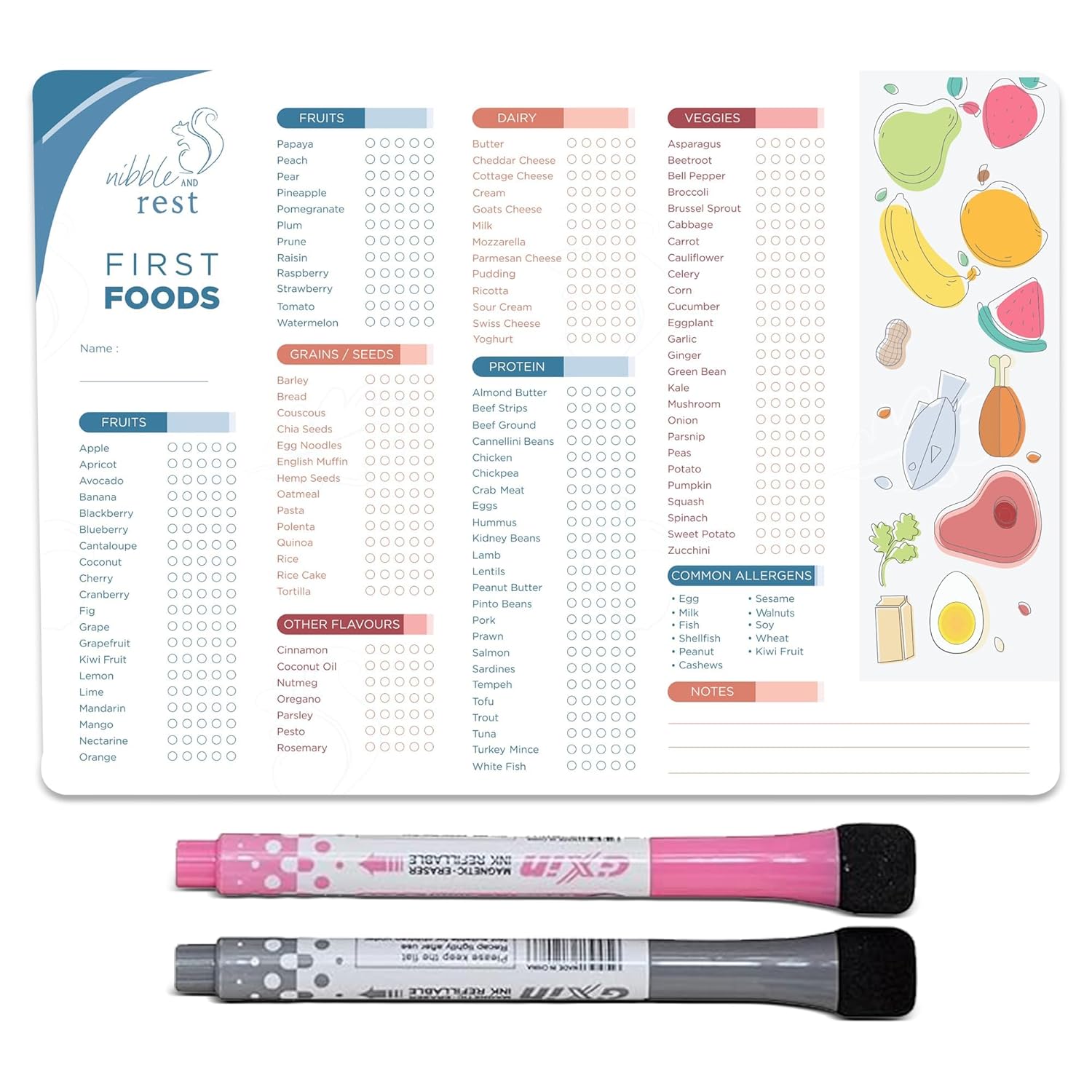 Baby Food Tracker - Baby First Foods Tracker Fridge Magnet